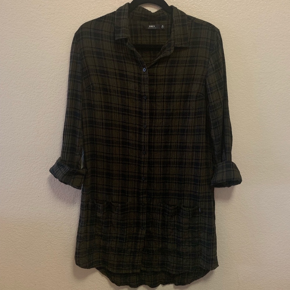 Obey Flannel print Shirt Dress size Medium